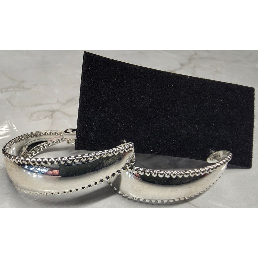 New S925 Sterling Silver Hoop Earrings Wide Tapered Crescent Latch Back Boho